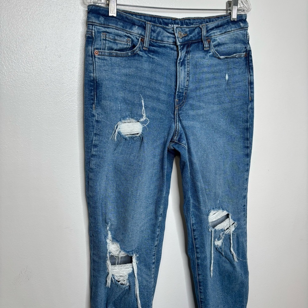 Old Navy High Rise O.G. Loose Distressed Jeans Women’s 10‎ Blue Ripped Denim - Picture 2 of 5